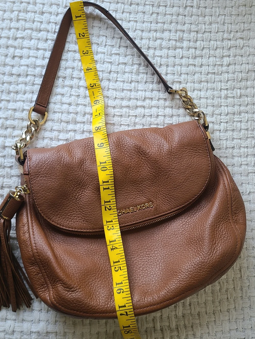 Michael Kors Cognac Pebbled Leather Shoulder Bag with Tassel